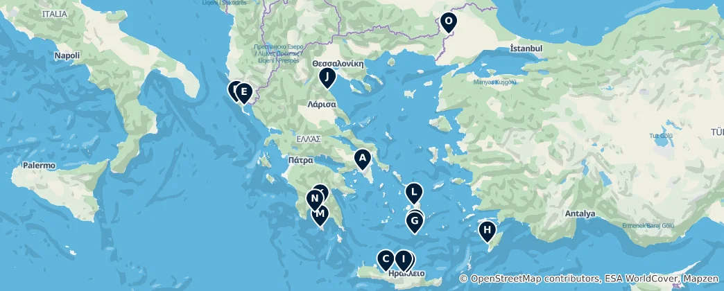 Map of Greek Castles and Forts