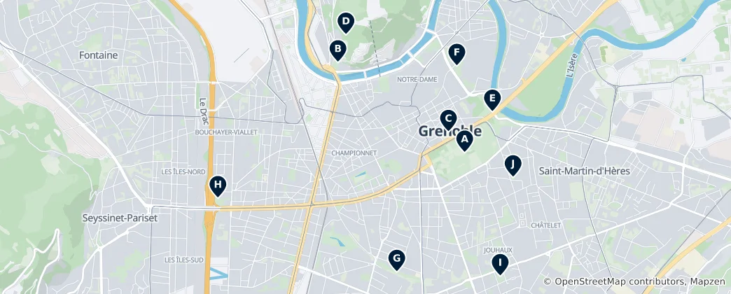 Mapa Grenoble's Parks & Gardens
