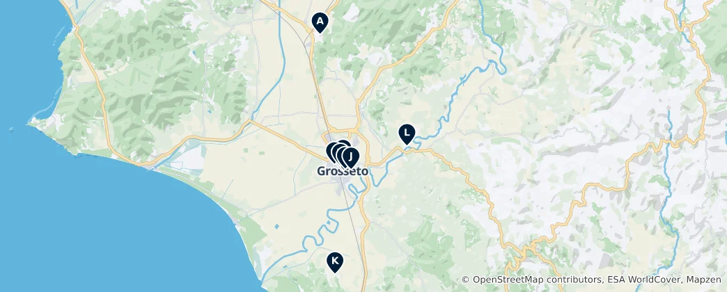 Mapa Historic Churches in Grosseto