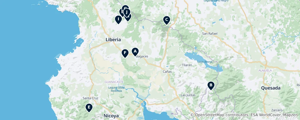 Map of Costa Rican Waterfalls