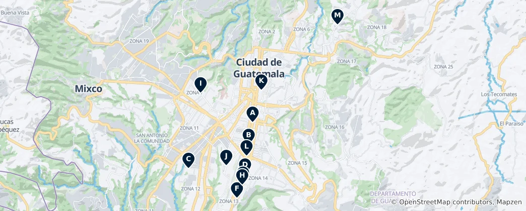 Mapa Guatemala City Monuments