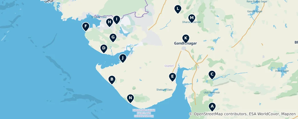 Karte von Natural Wonders of Gujarat