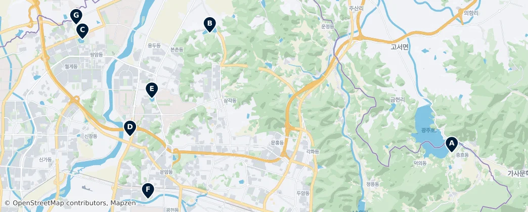 Map of Peaceful Parks of Gwangju