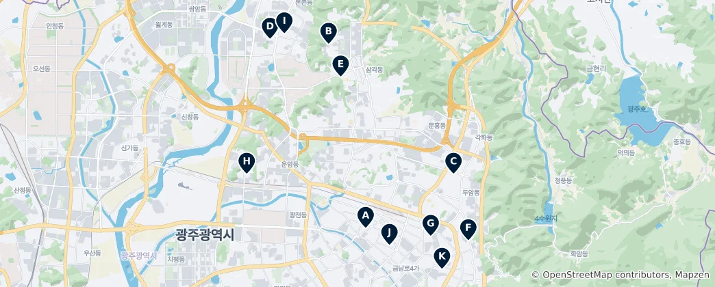 Map of Religious Sites in Gwangju