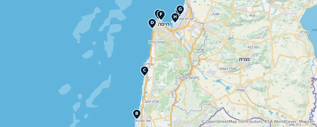 Carte de Best Beaches in Haifa District
