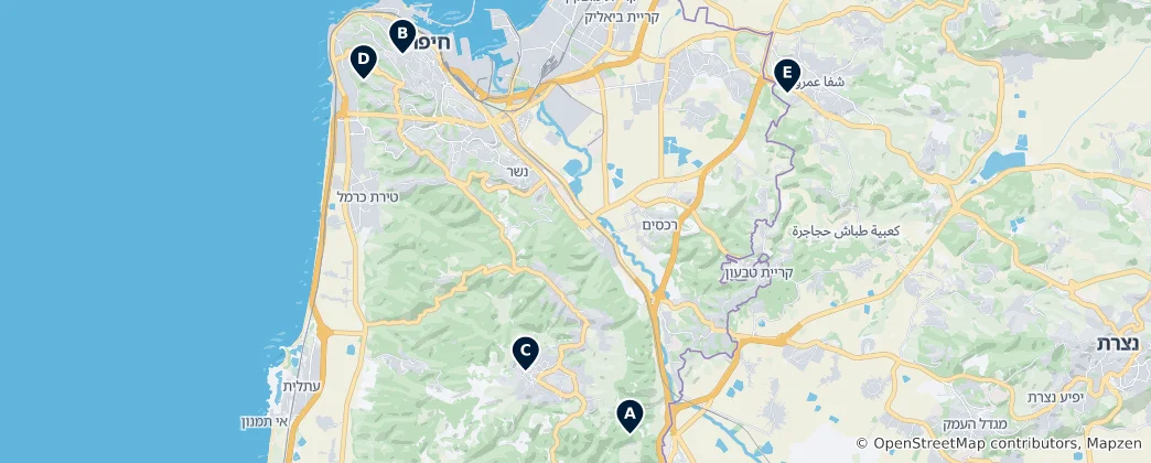 Karte von Religious Sites of Haifa District