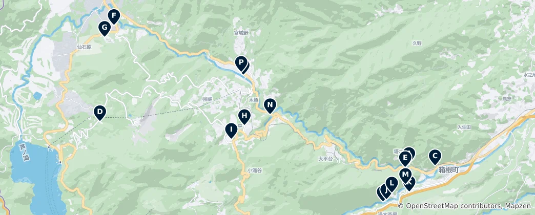 Mapa Hakone Hot Springs & Baths
