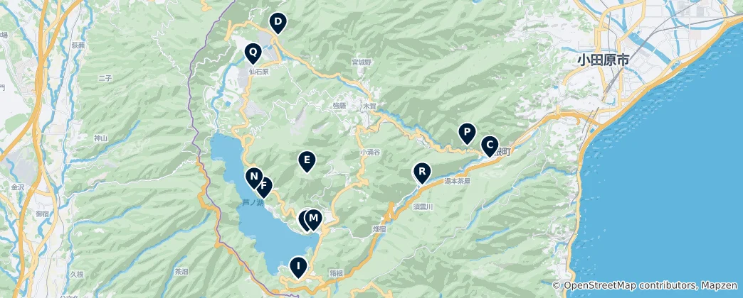 Mapa Hakone Shrines and Temples