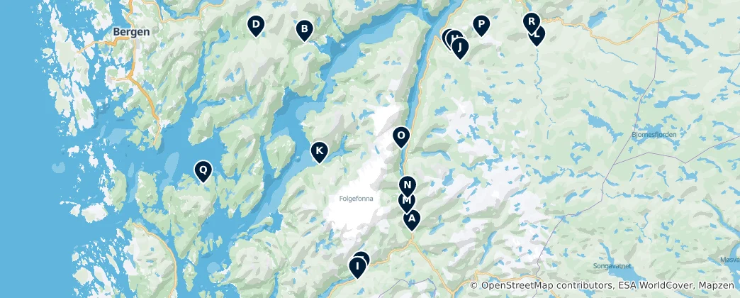 Karte von Spektakuläre norwegische Wasserfälle