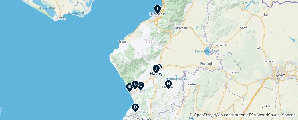 Karte von Religious Sites in Hatay