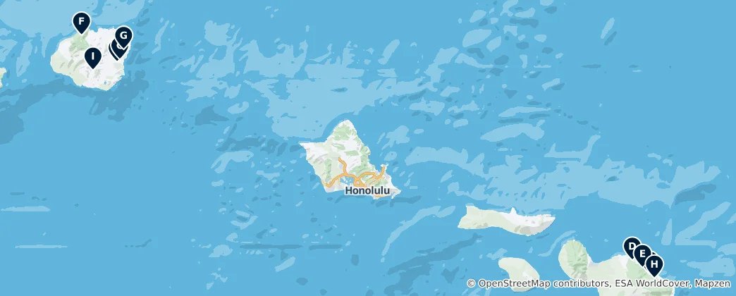 Map of Hawaiian Waterfalls