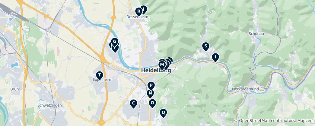 Map of Heidelberg's Sacred Sites