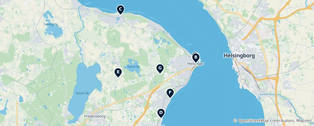 Mapa Historic Churches of Helsingør
