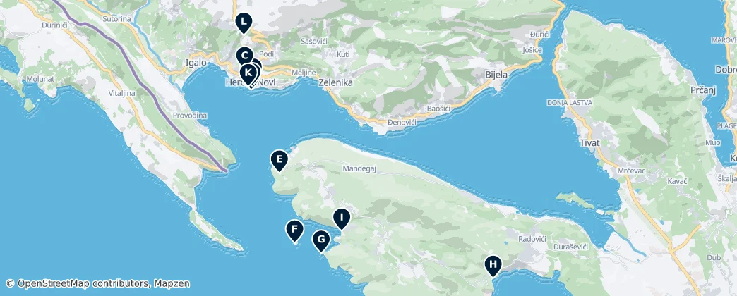 Mapa De Lugares imprescindibles del municipio de Herceg Novi