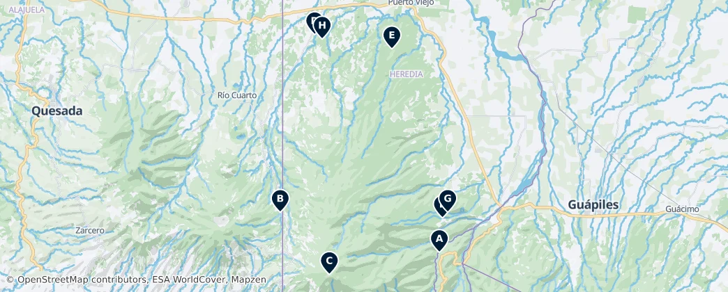 Map of Provincia Heredia's Natural Wonders and Essential Sights