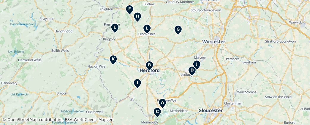 Map of Herefordshire, County of Essentials