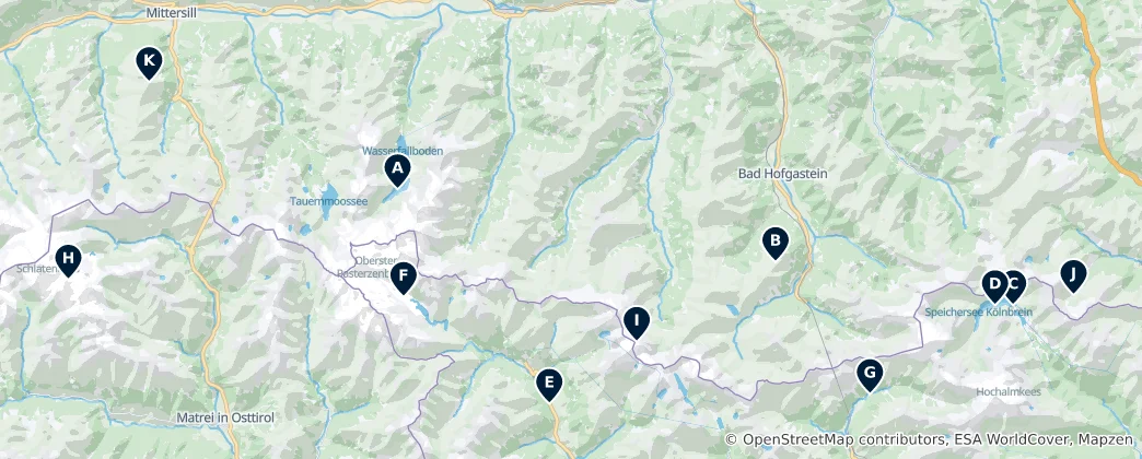 Mapa Viewpoints and Glaciers