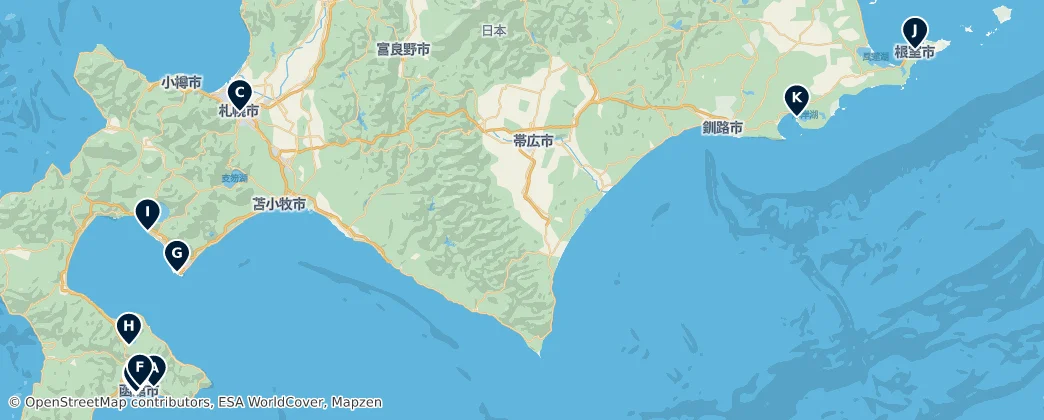 Map of Sacred Sites of Hokkaido