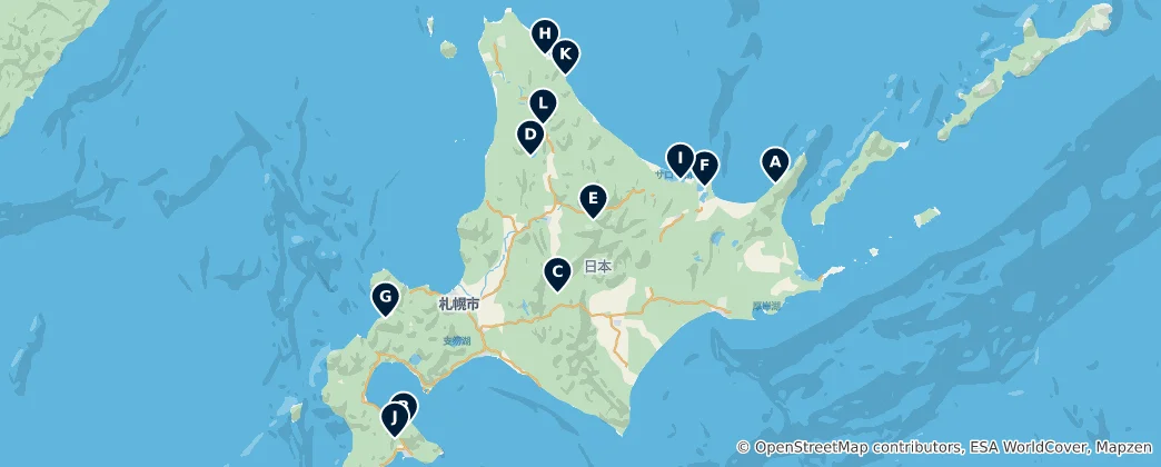 Mapa Top Hokkaido Campsites