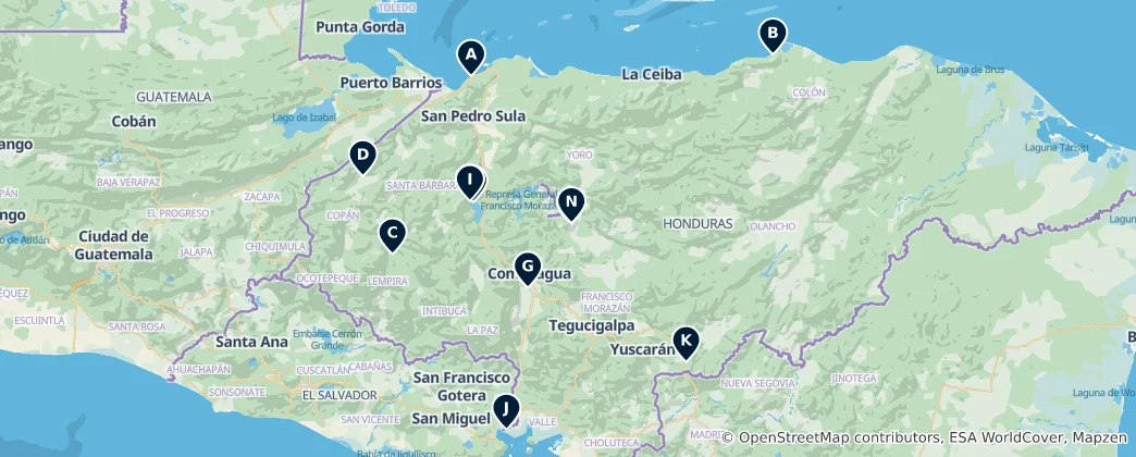 Kaart van Honduras Historical Treasures