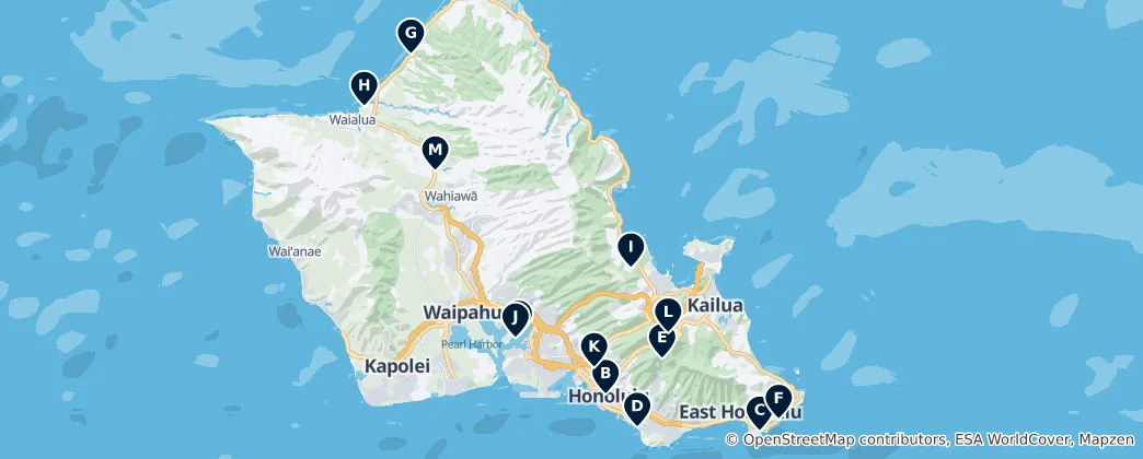 Kaart van Honolulu County's Absolute Essentials