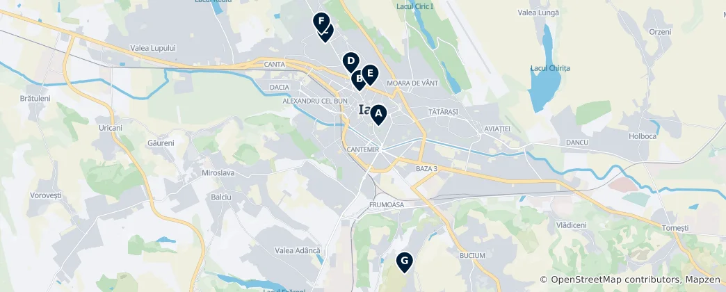 Mappa di Iași Historical Monuments