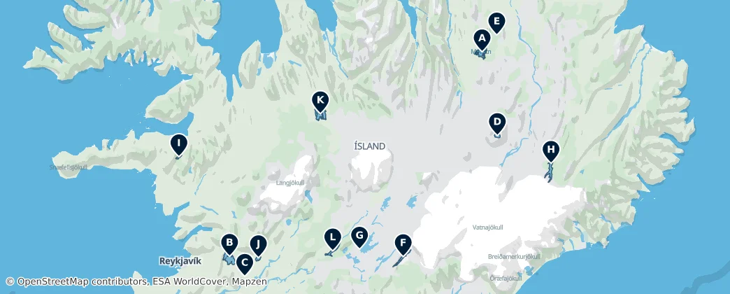 Icelandic Lakes and Crater Lakes – Mapa