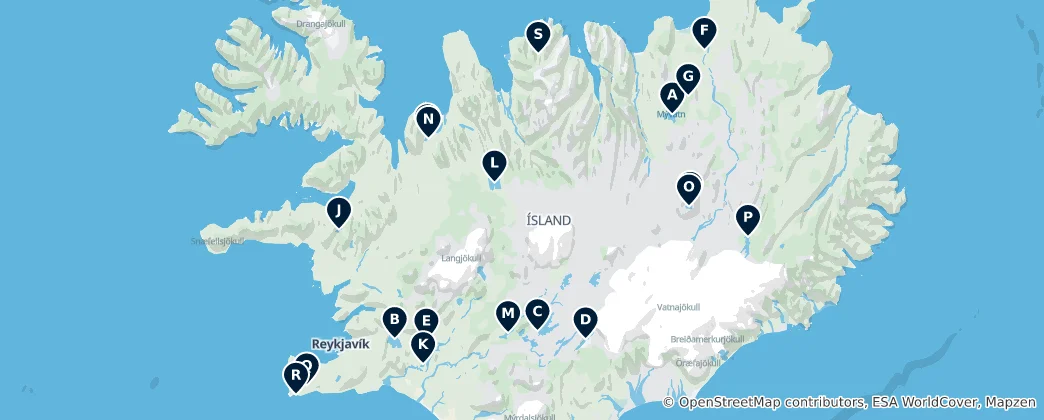 Map of Icelandic Lakes and Reservoirs