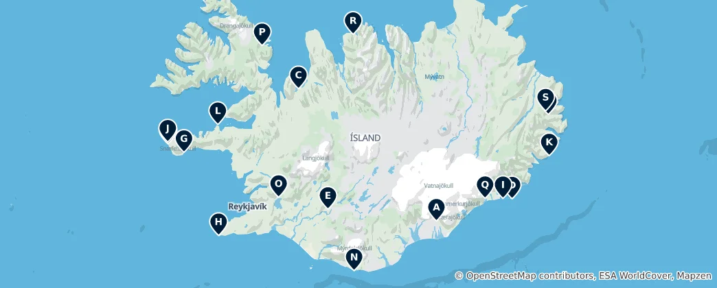 Map of Icelandic Landmarks and Coastal Sentinels