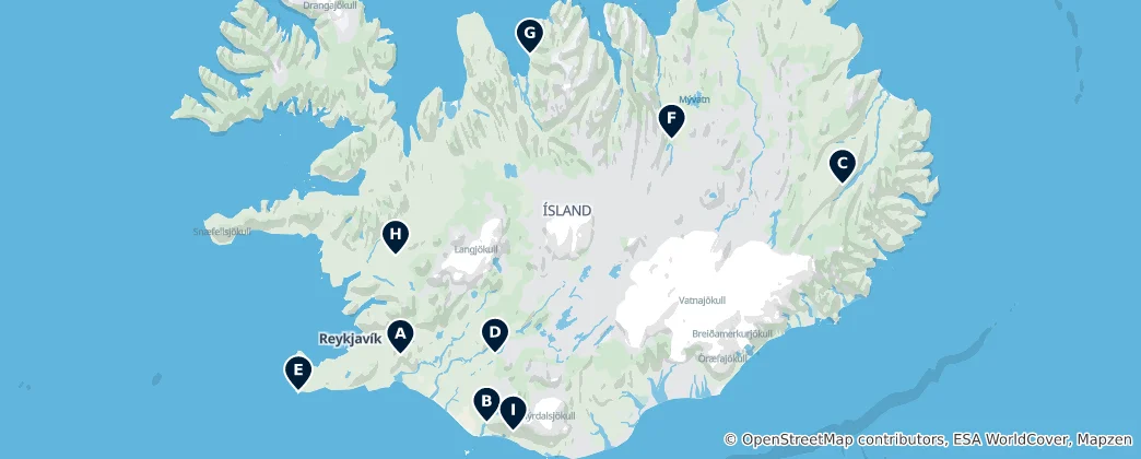 Karte von Islands versteckte Juwelen
