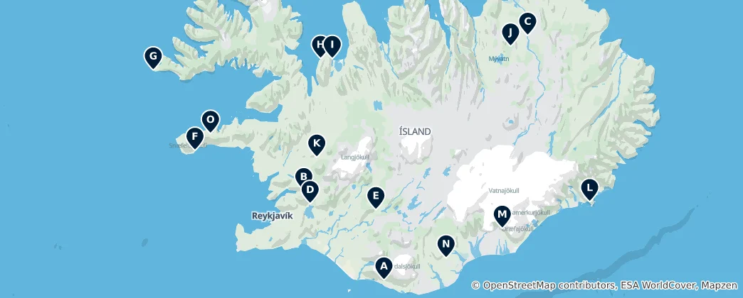 Mapa Iceland's Top Viewpoints