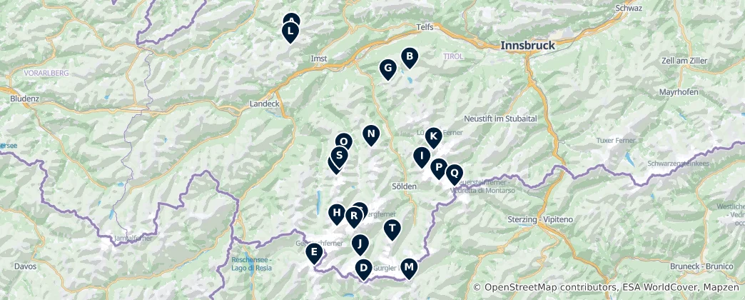 Map of Alpine Peaks and Passes