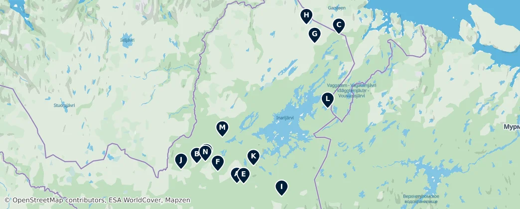 Map of Wilderness Huts of Lapland