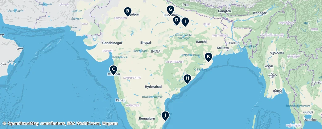 Mapa Parks and Gardens of India