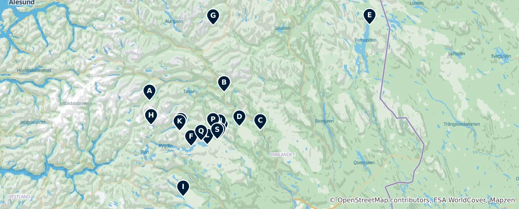 Mapa Norwegian Mountain Stays