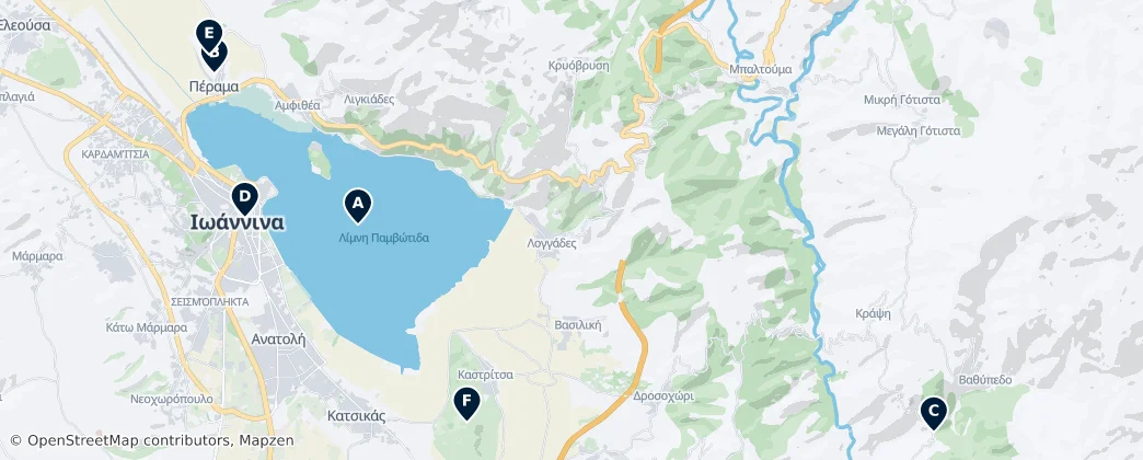 Karte von Natural Wonders of Ioannina