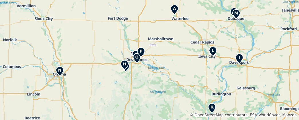 Mappa di Iowa's Essential Experiences