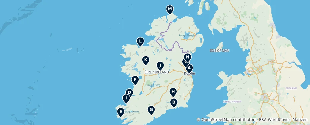 Map of Ireland's Top Leisure & Recreation