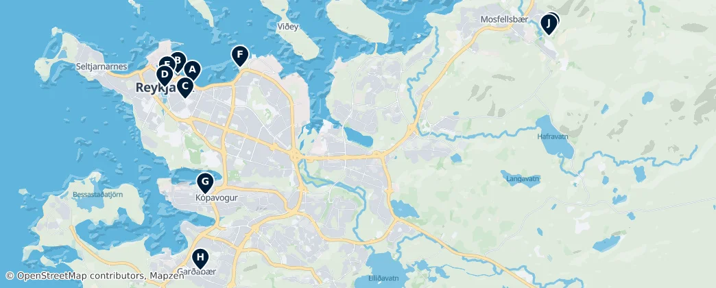 Reykjavik Landmarks and Architecture — Map