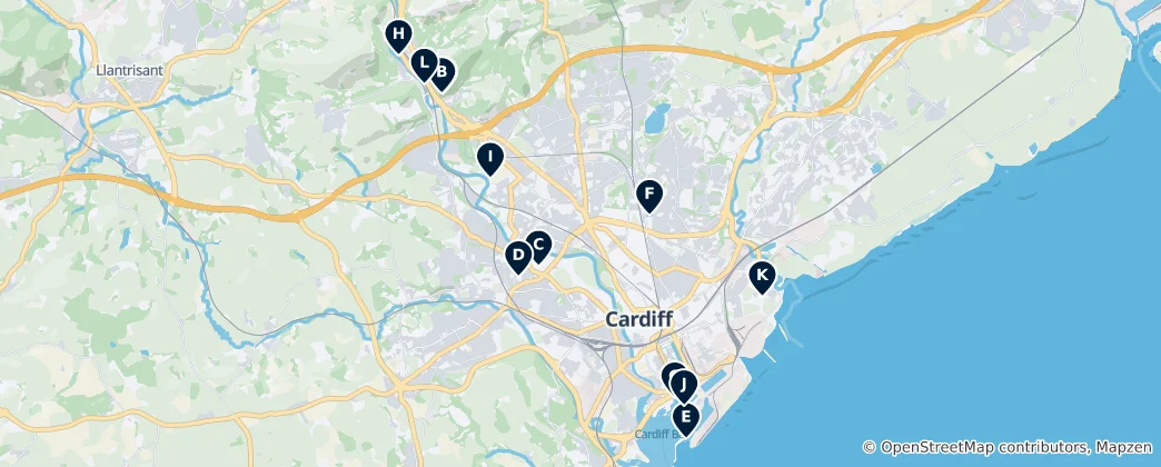 Mapa Cardiff's Castles & Monuments