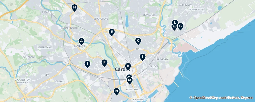 Mappa di Cardiff's Sacred Sites