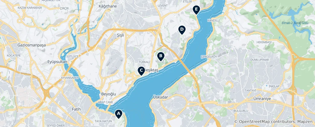 Mappa di Istanbul Parks and Gardens