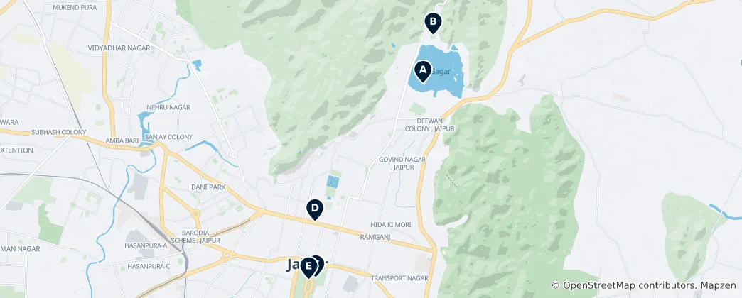 Mappa di Jaipur's Gardens and Parks