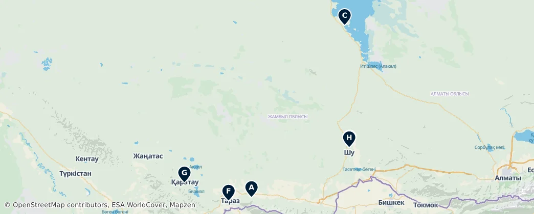 Map of Jambyl Region: Essential Historical and Natural Wonders