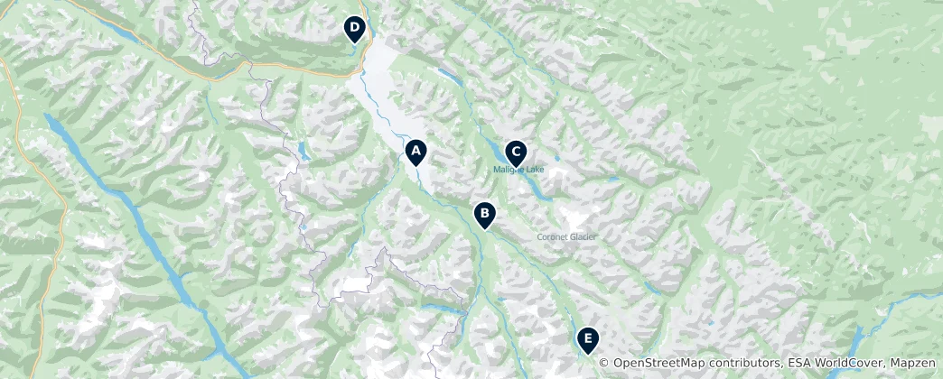 Map of Lakes and Waterfalls