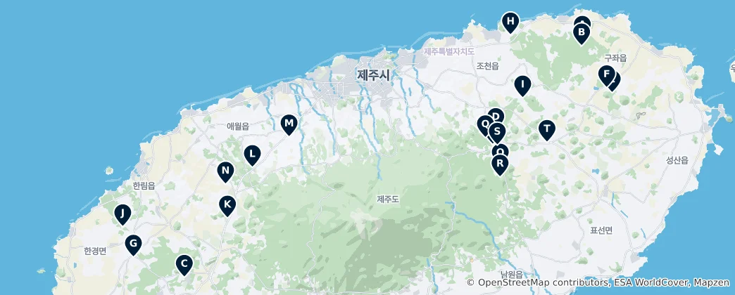 Mappa di Jeju Theme Parks & Attractions
