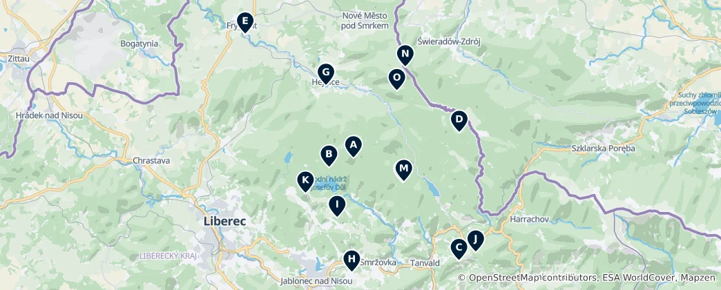 Mapa Jizera Mountains Must-Sees