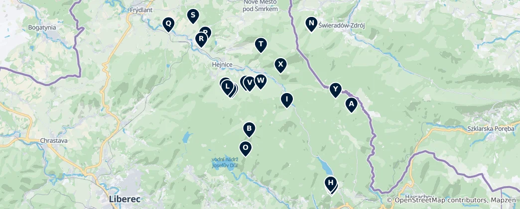 Map of Jizera Mountains Nature Gems