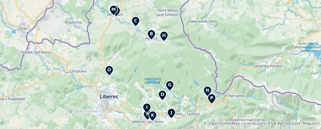 Map of Jizera Mountains Religious Sites
