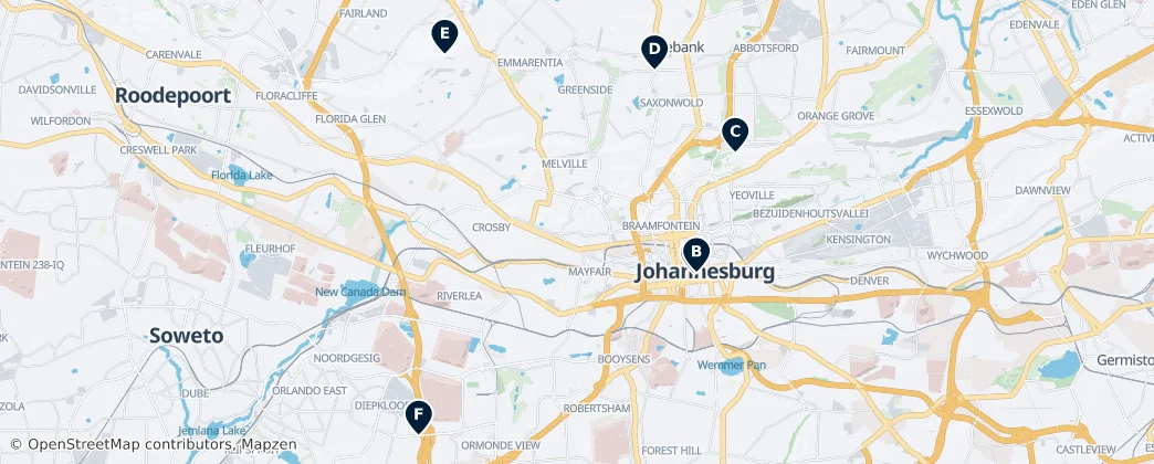 Map of Hidden Gems of Johannesburg